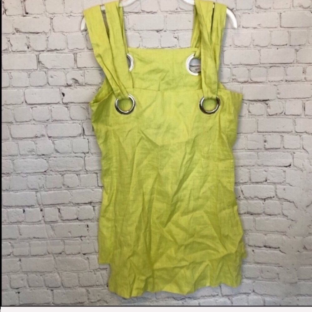 NWT FREE PEOPLE  /yellow lime Linen Shift Dress - Picture 4 of 6